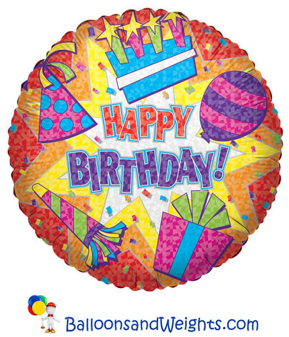 18 Inch Happy Birthday Colorful Burst Foil Balloon | 100 pc