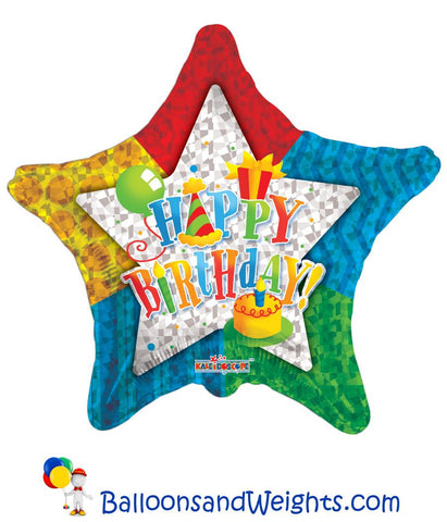 18 Inch Happy Birthday Patterned Star Foil Balloon | 100 pc