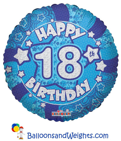 18 Inch Holographic Blue Happy 18th Birthday Foil Balloon | 100 pc