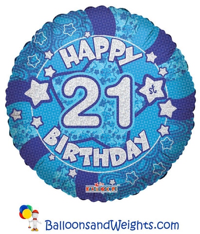 18 Inch Holographic Blue Happy 21st Birthday Foil Balloon