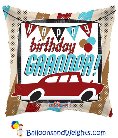 18 Inch Happy Birthday Grandpa Car Foil Balloon | 100 pc