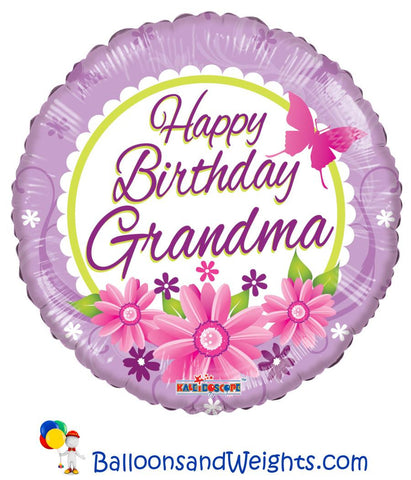 18 Inch Happy Birthday Grandma Flowers Foil Balloon | 100 pc